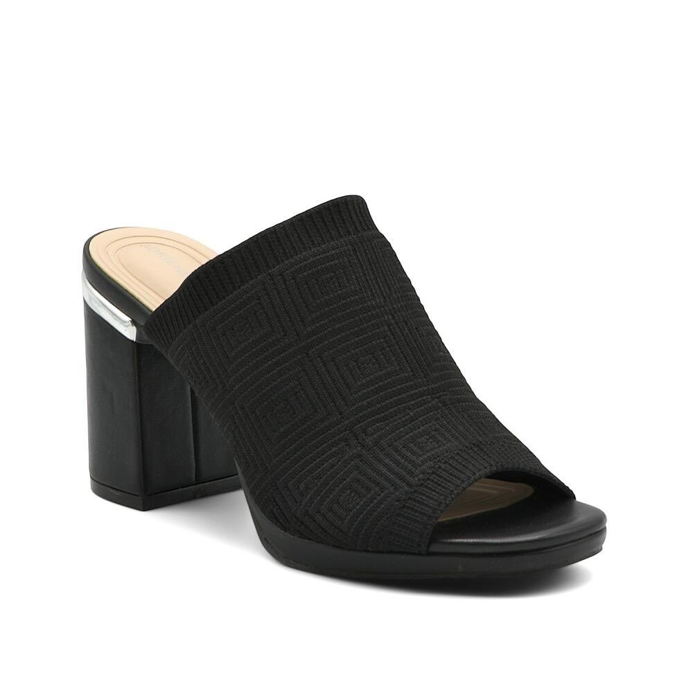 Adrienne Vittadini Black Knit Block Heel Mules Open Toe Sandals 7.5M